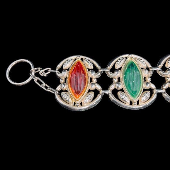 Chunky Gold Tone, Orange And Green Bracelet (4799) - Picture 3 of 10